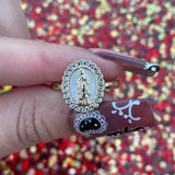 Oval White Gold Plated Virgencita Ring - Adjustable