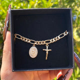 Oval Virgencita + Cross Bracelet -