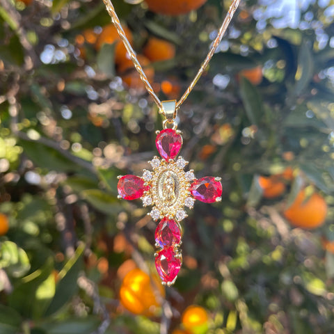 Sparkling Cross Virgencita Necklace
